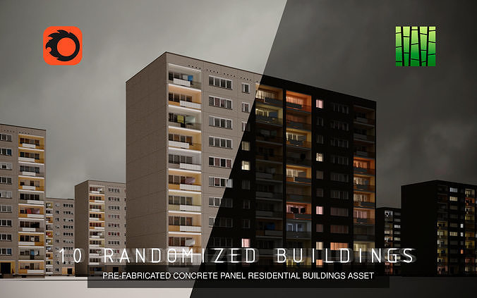 PRE-FABRICATED CONCRETE PANEL RESIDENTIAL BUILDING ASSETS 3D Model Pack 3