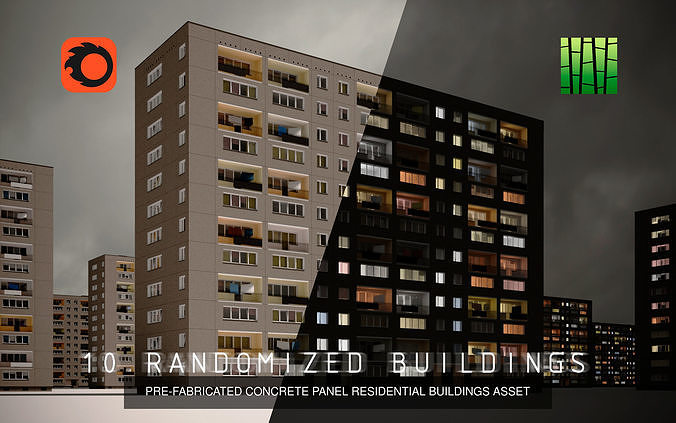 PRE-FABRICATED CONCRETE PANEL RESIDENTIAL BUILDING ASSETS 3D Model Pack 7