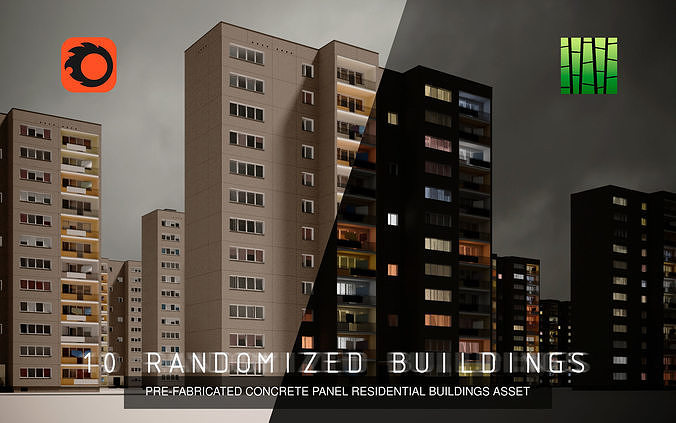 PRE-FABRICATED CONCRETE PANEL RESIDENTIAL BUILDING ASSETS 3D Model Pack 6