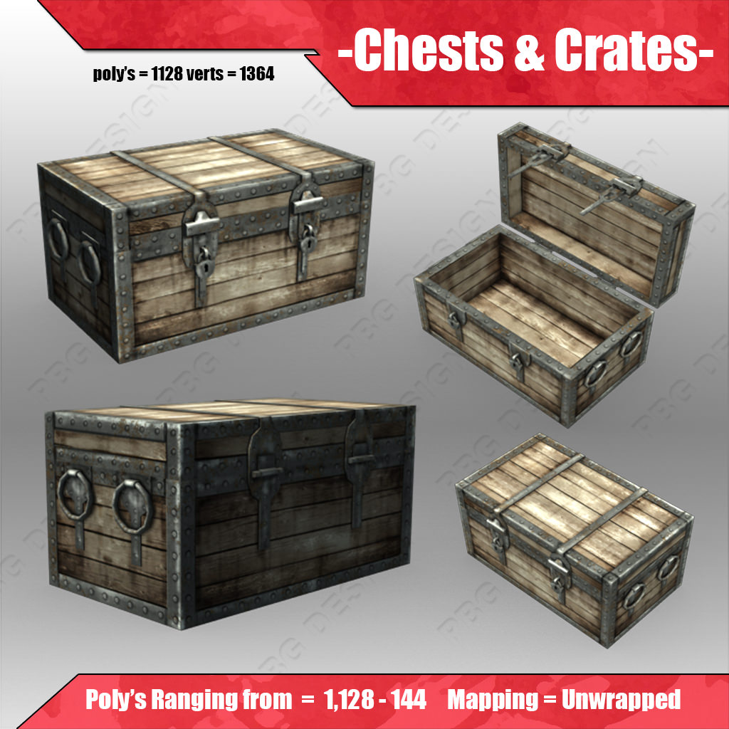 Chests and Crates Low-poly 3D model_1