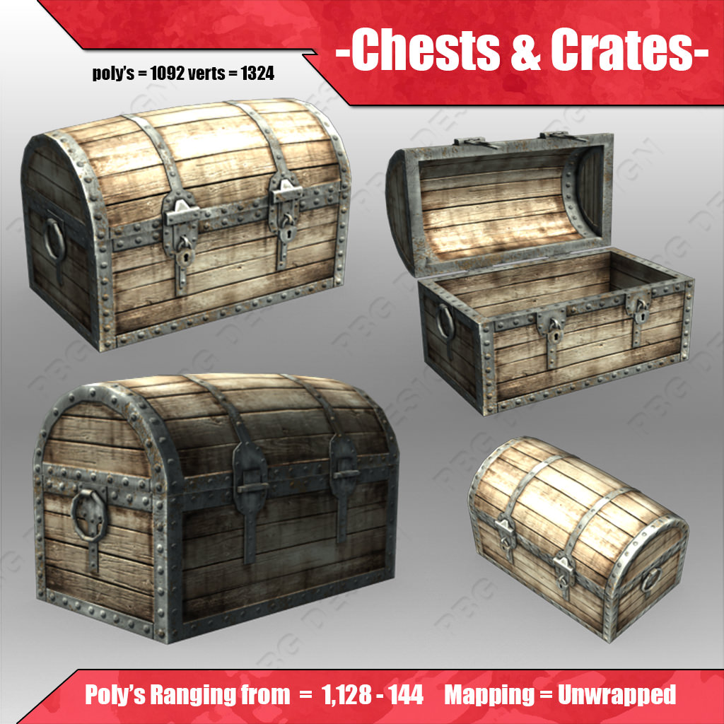 Chests and Crates Low-poly 3D model_2