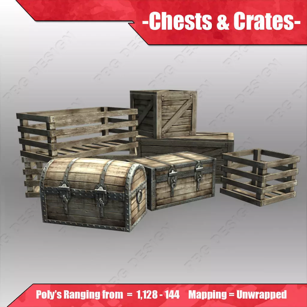 Chests and Crates Low-poly 3D model_0
