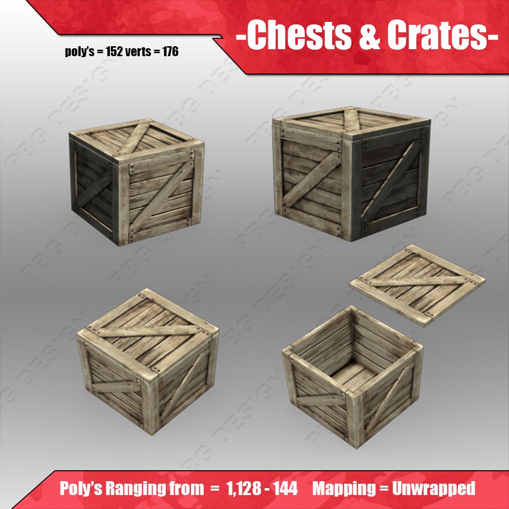 Chests and Crates Low-poly 3D model_3