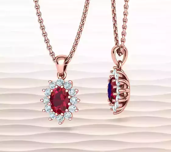 Diana Diamond Classic Pendant Necklace 8x6 Oval Stone 3D print model