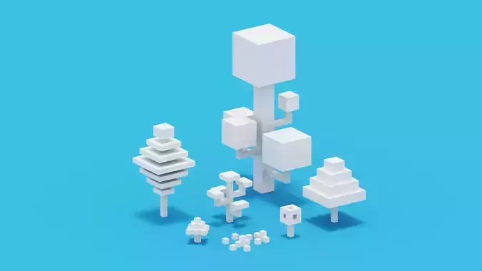 Isometric 3d White Tree Set  Low-poly 3D model