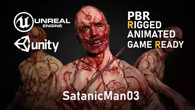 SatanicMan03 satanicman - pbr rigged animated game ready Low-poly 3D model