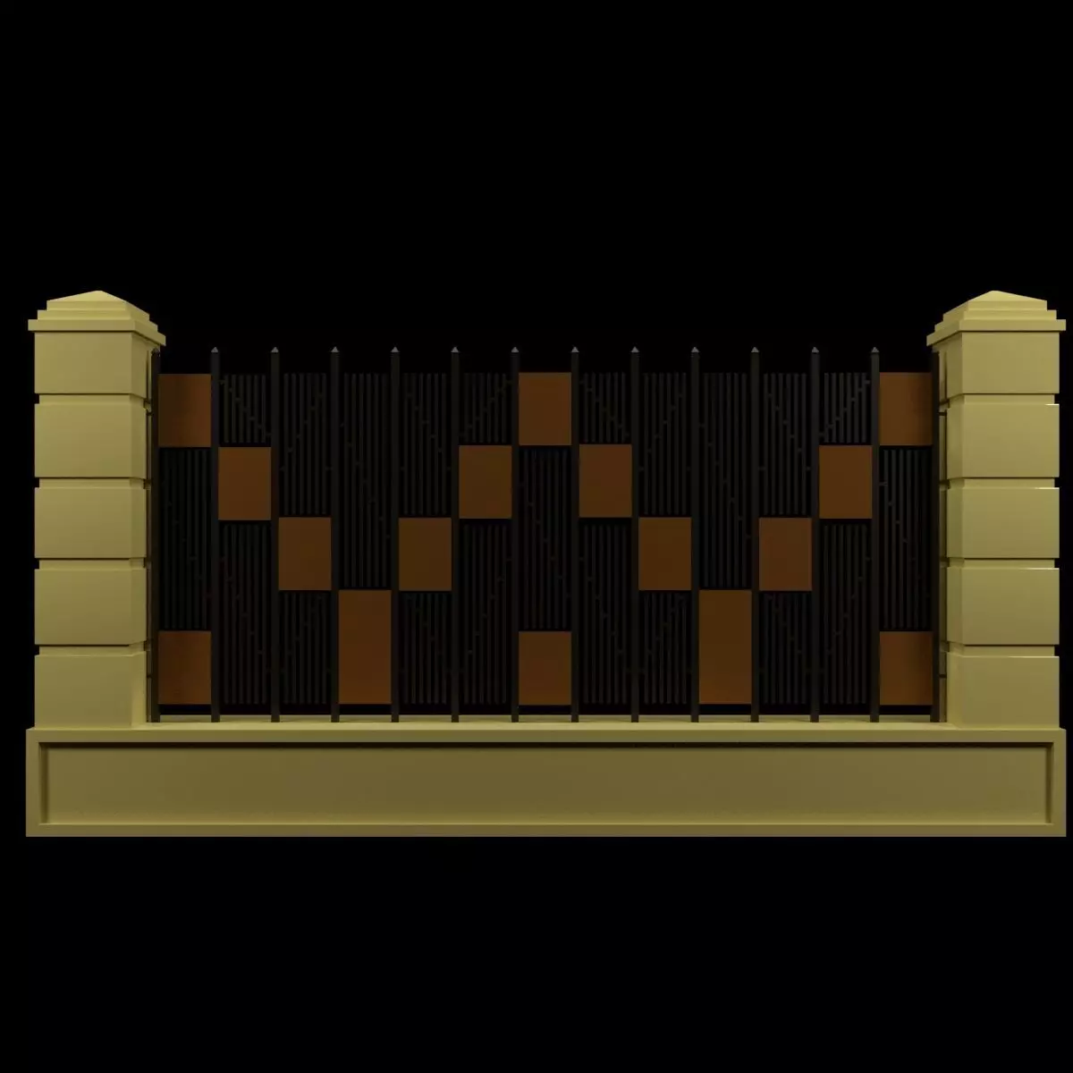 Fence wooden with squares 3D model