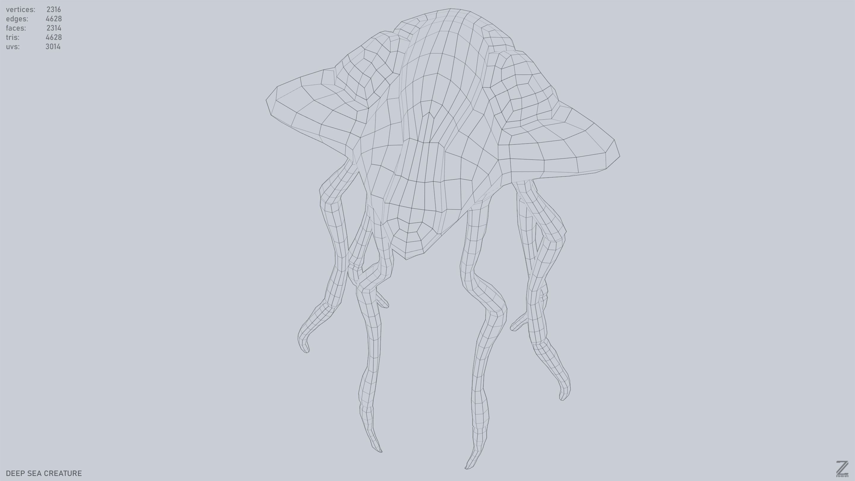 Deep sea creature Low-poly 3D model_5