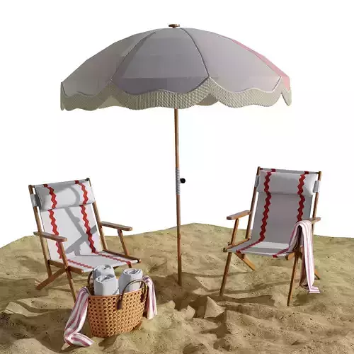 Beach umbrella and chaise longue set 10