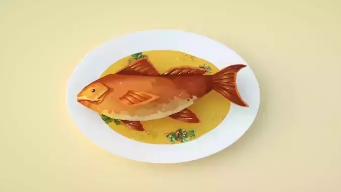 Cartoon grilled fish  braised fish cooked food C4D model