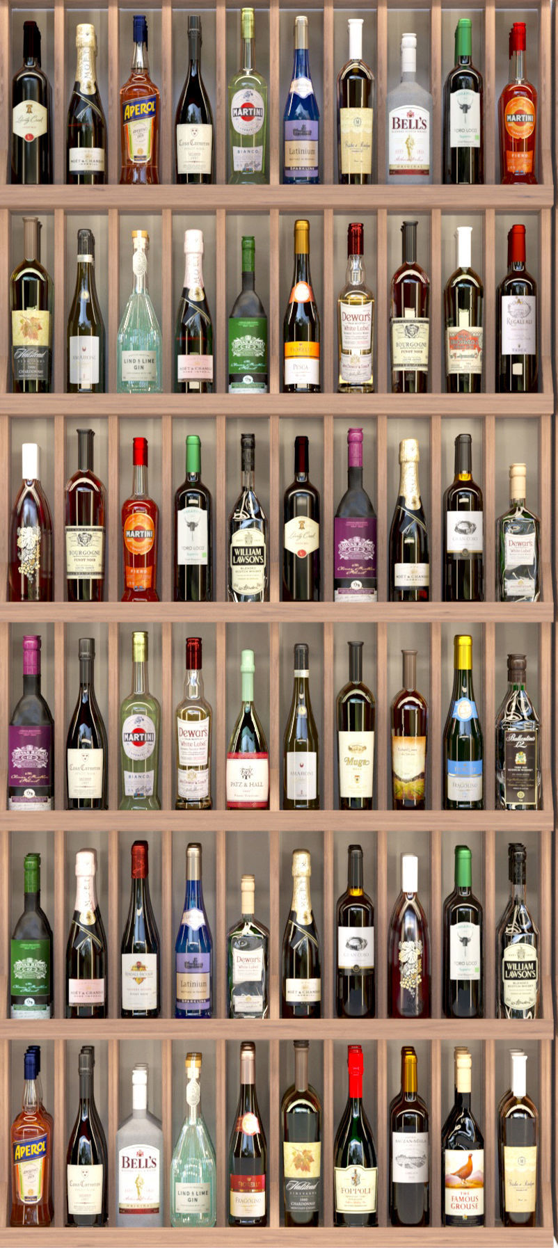 Large rack with different types of alcohol 3D model_3