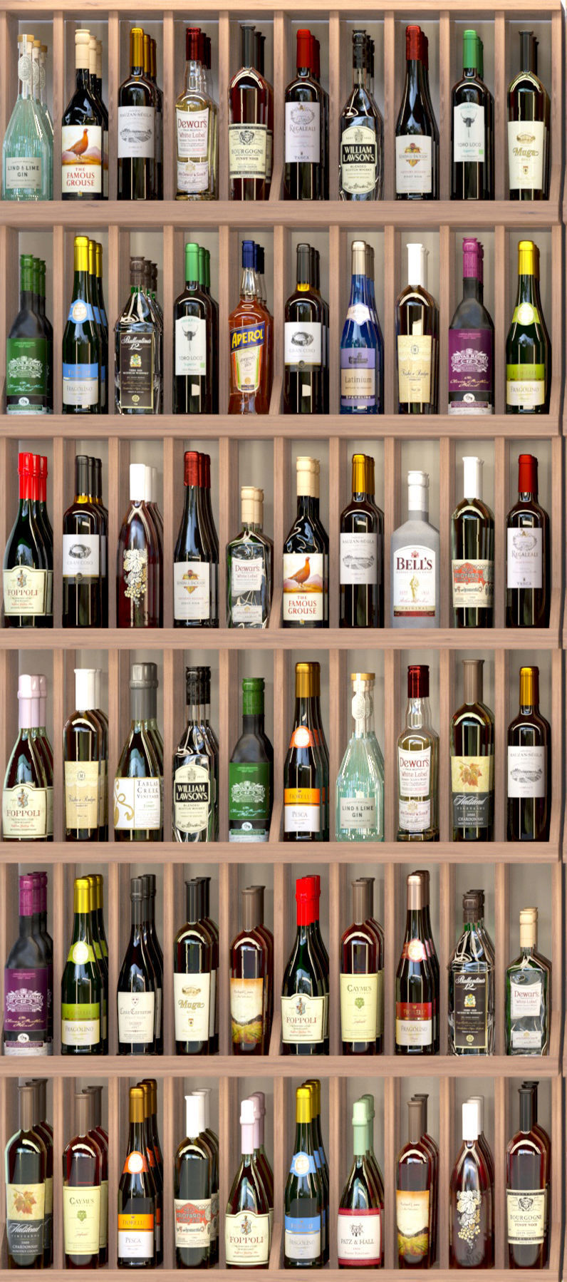 Large rack with different types of alcohol 3D model_2