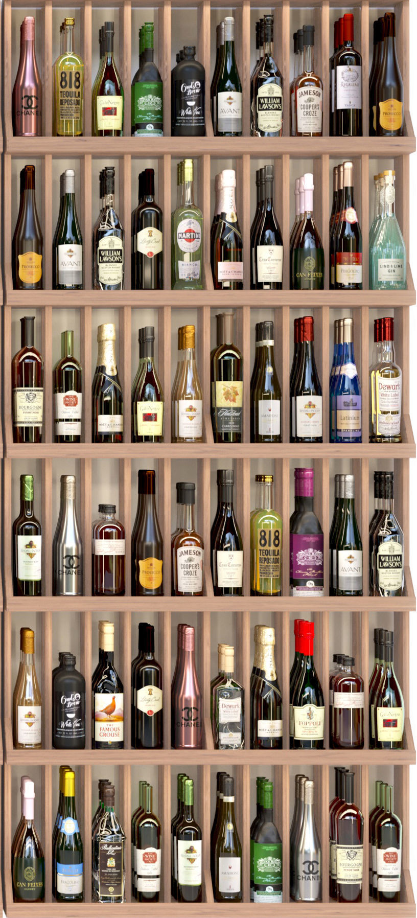 Large rack with different types of alcohol 3D model_4
