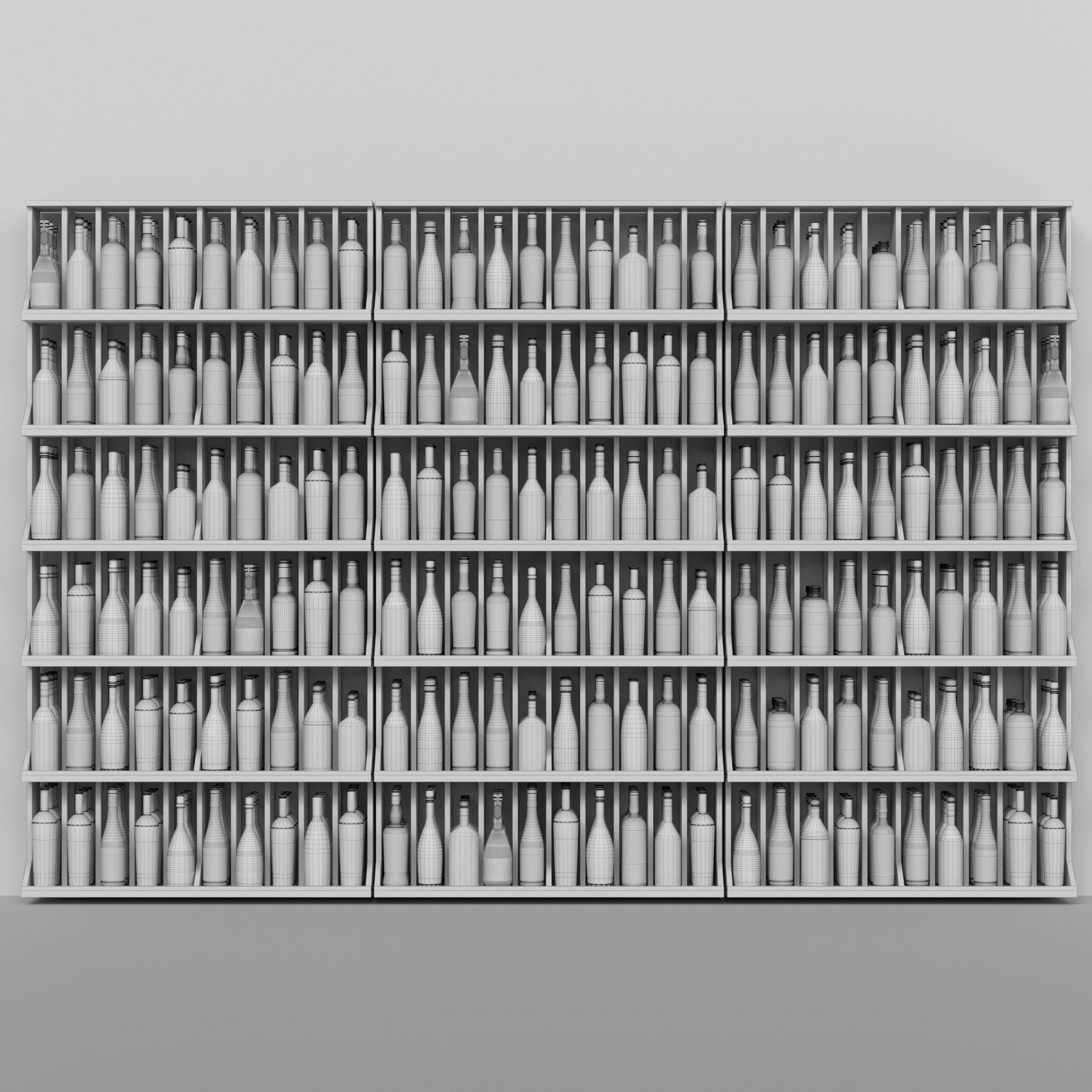 Large rack with different types of alcohol 3D model_1