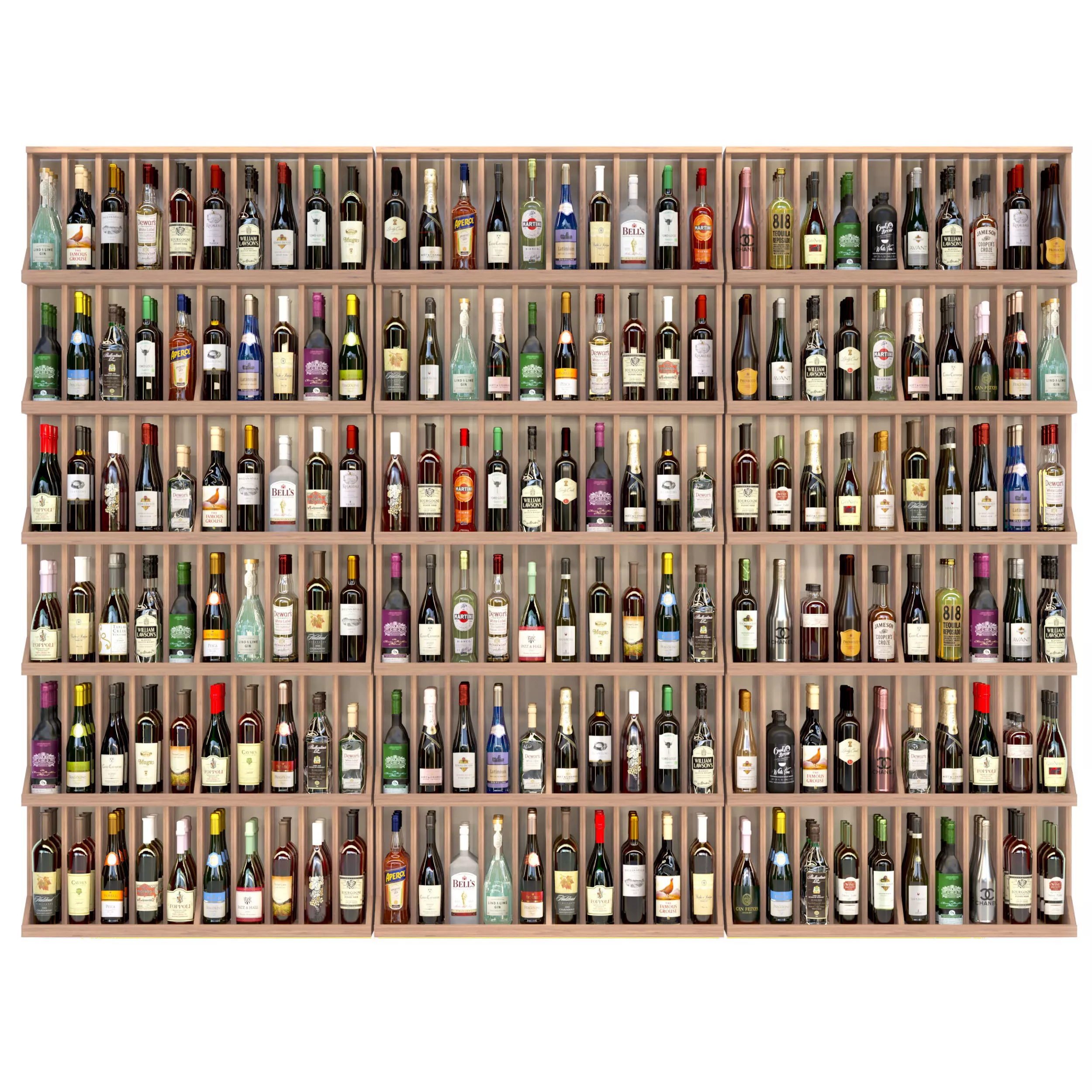 Large rack with different types of alcohol 3D model_0