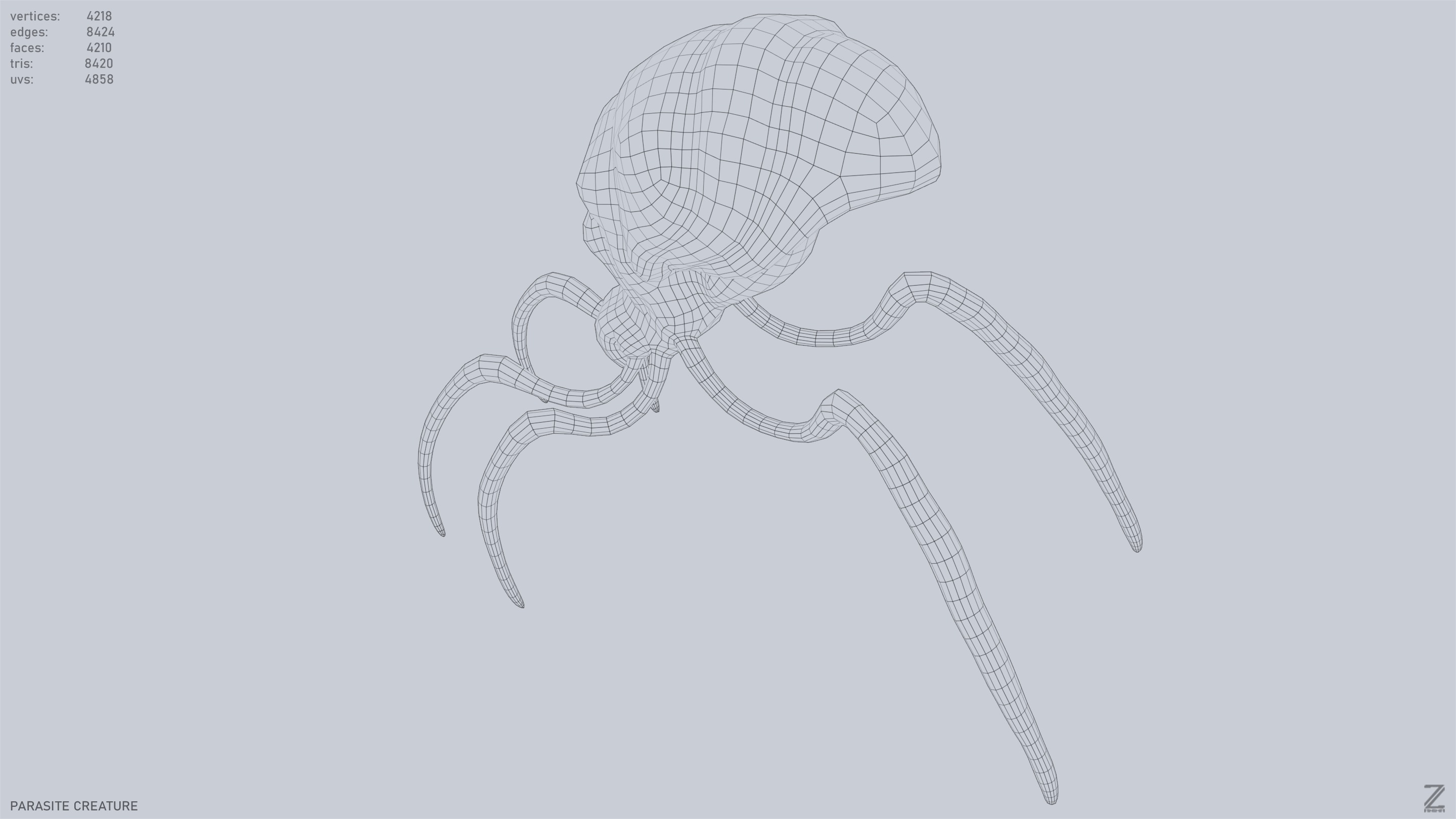 Parasite creature Low-poly 3D model_11