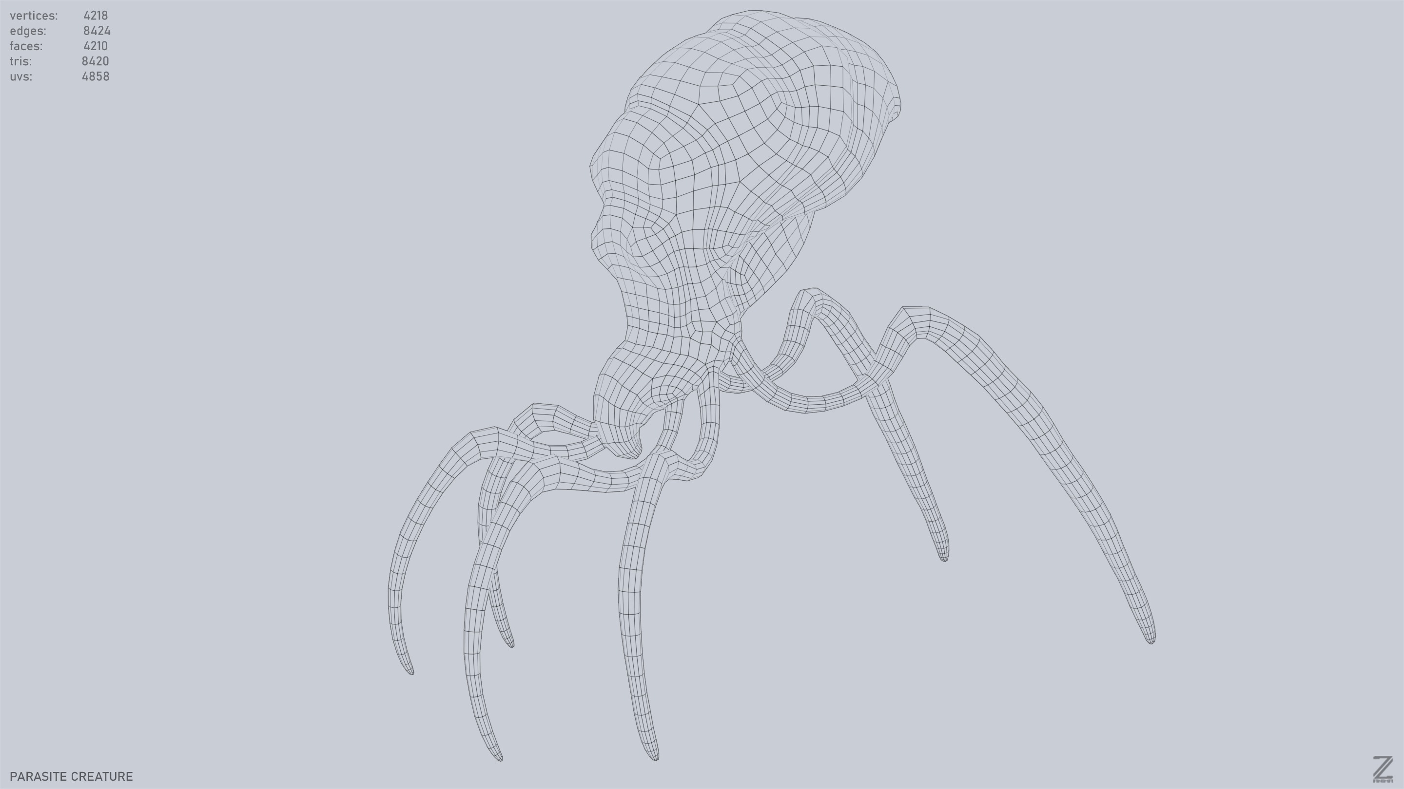 Parasite creature Low-poly 3D model_9