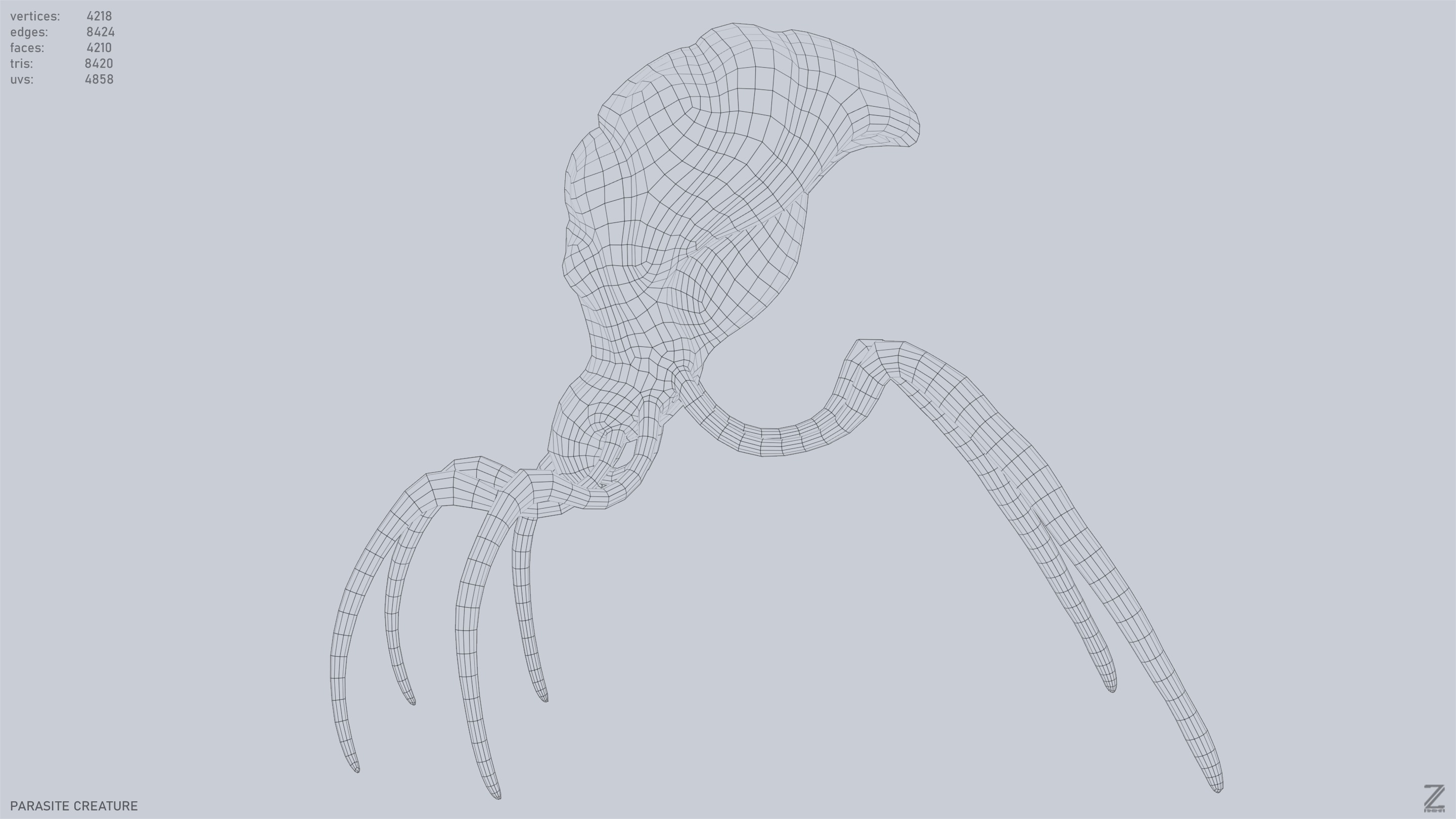 Parasite creature Low-poly 3D model_10