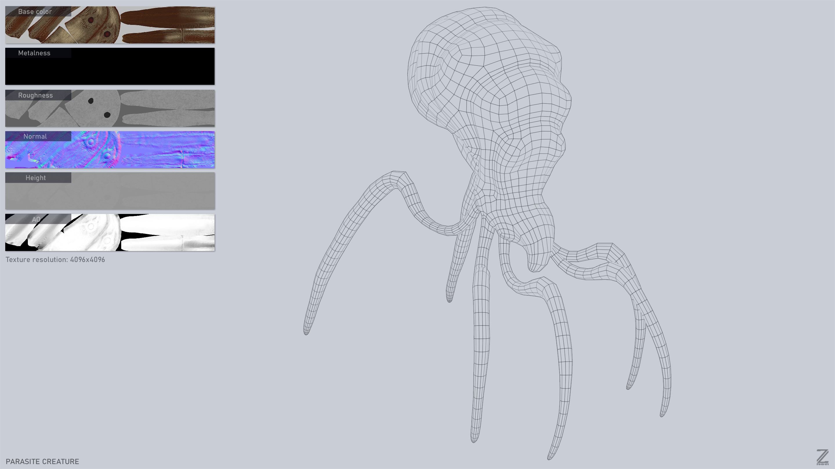 Parasite creature Low-poly 3D model_3