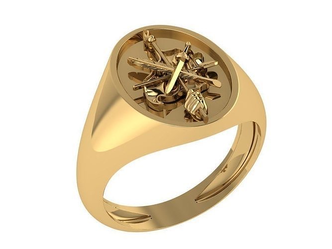 Ring436 gold signet ring with compass 3D print model