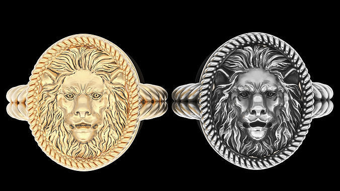 Lion ring silver gold printable jewelry 3D model 3D print model