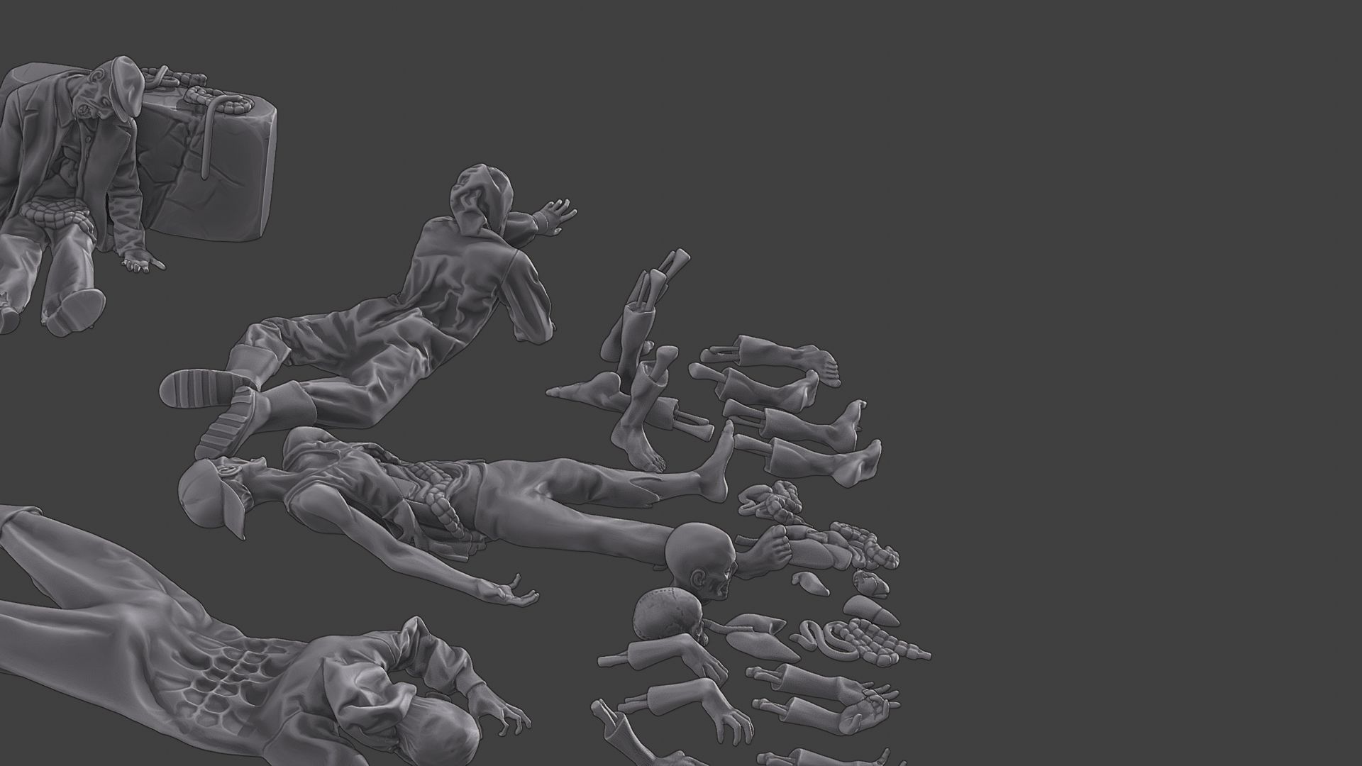 Zombie Crushed and Breaks Pack 1 3D print model_18