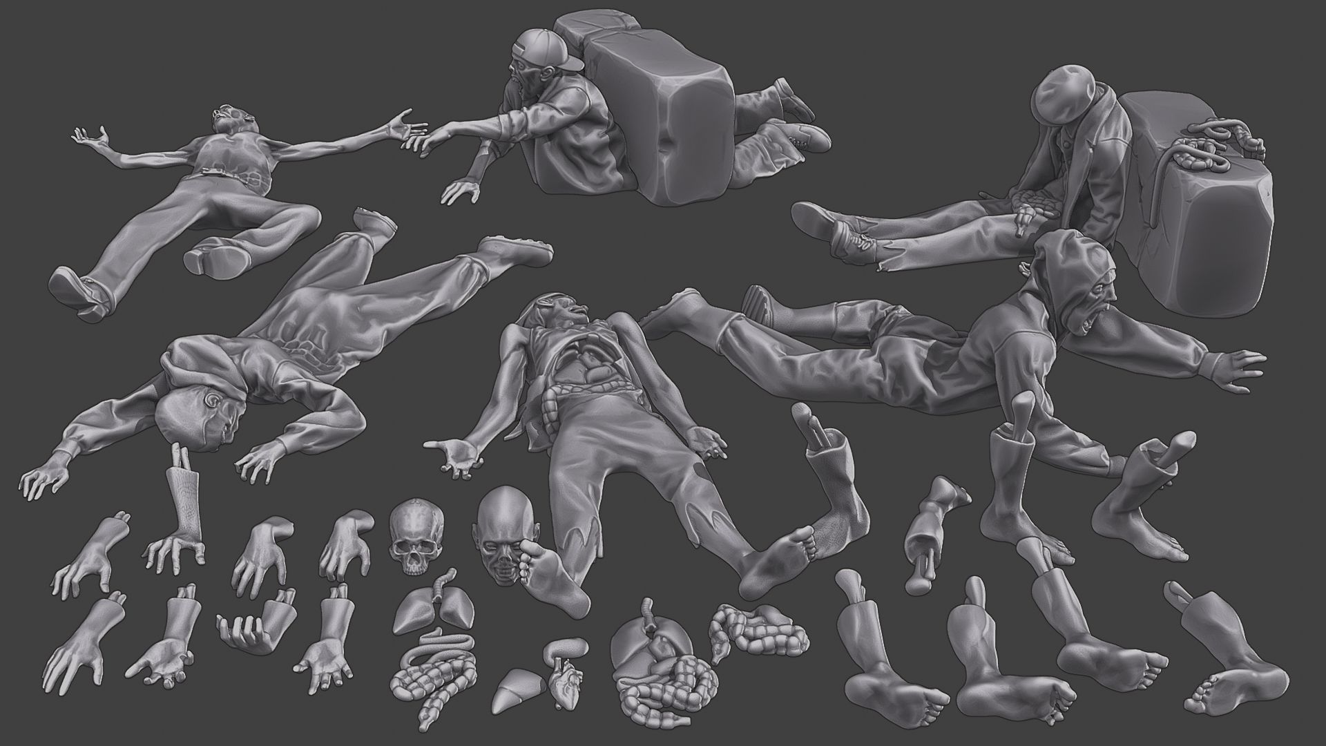 Zombie Crushed and Breaks Pack 1 3D print model_2