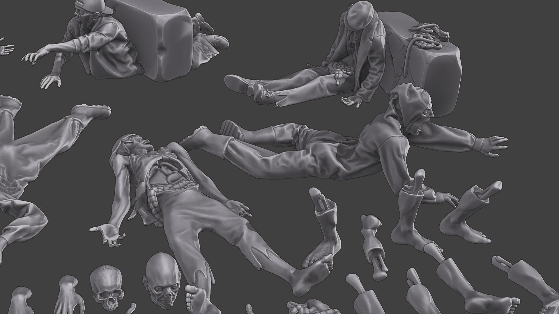 Zombie Crushed and Breaks Pack 1 3D print model_30