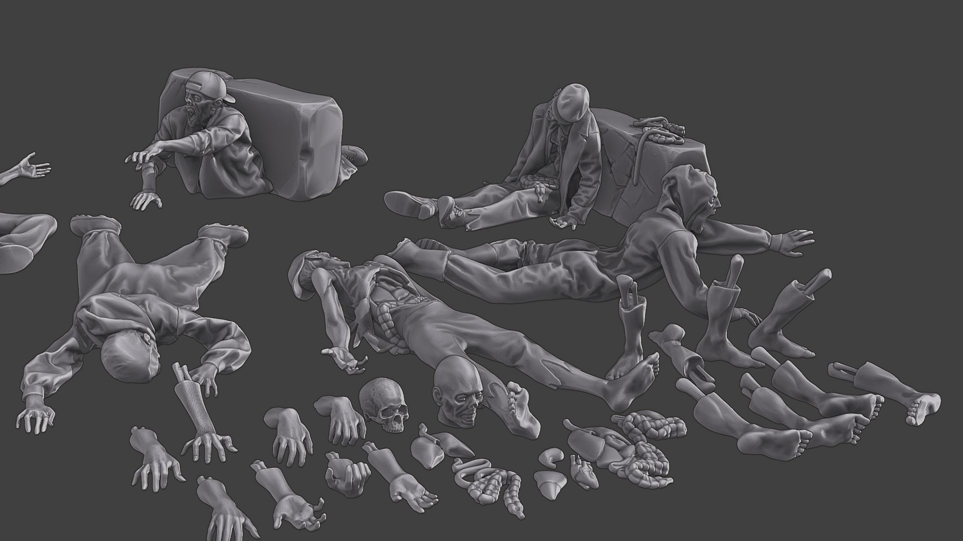 Zombie Crushed and Breaks Pack 1 3D print model_6