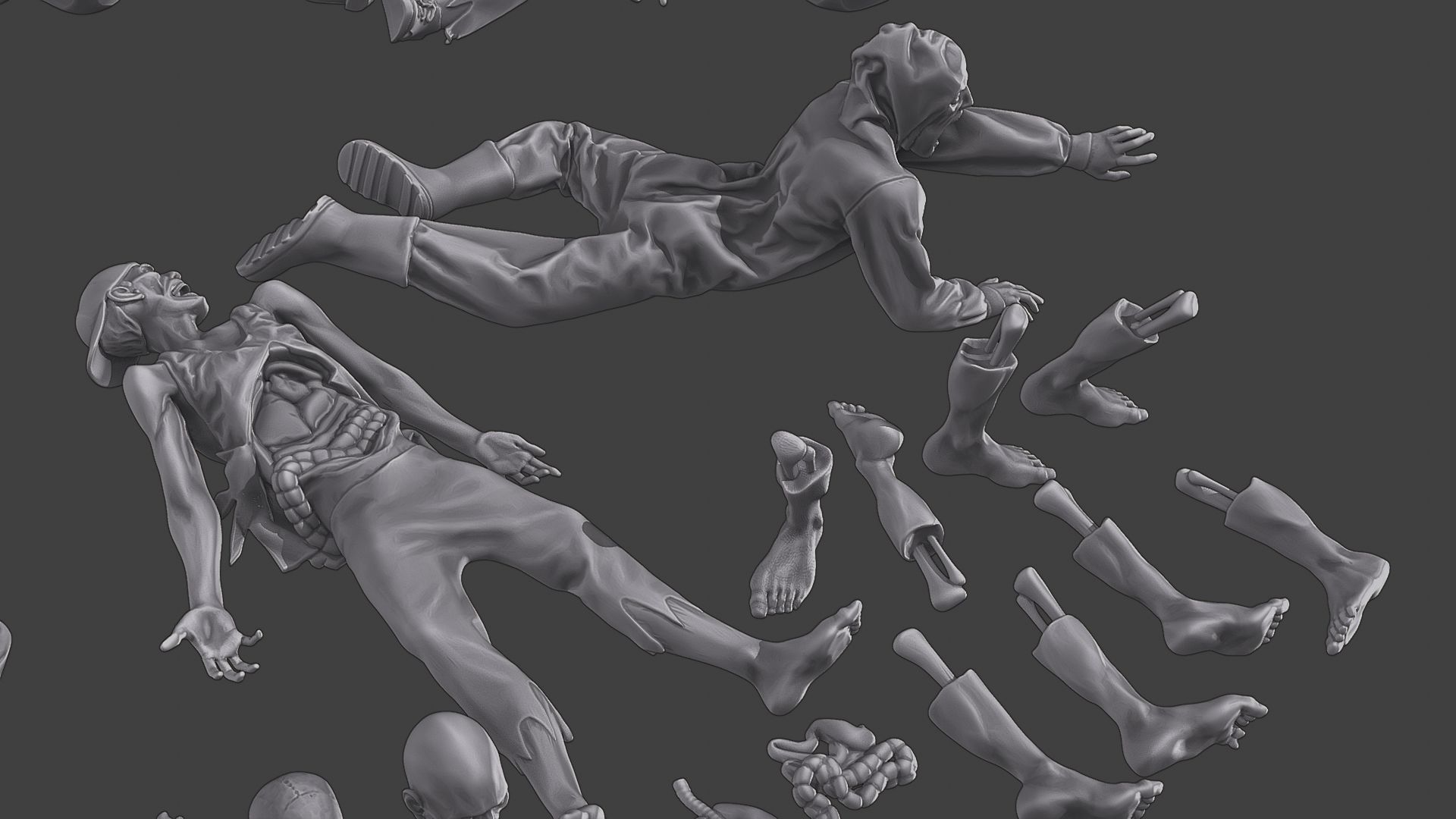 Zombie Crushed and Breaks Pack 1 3D print model_32