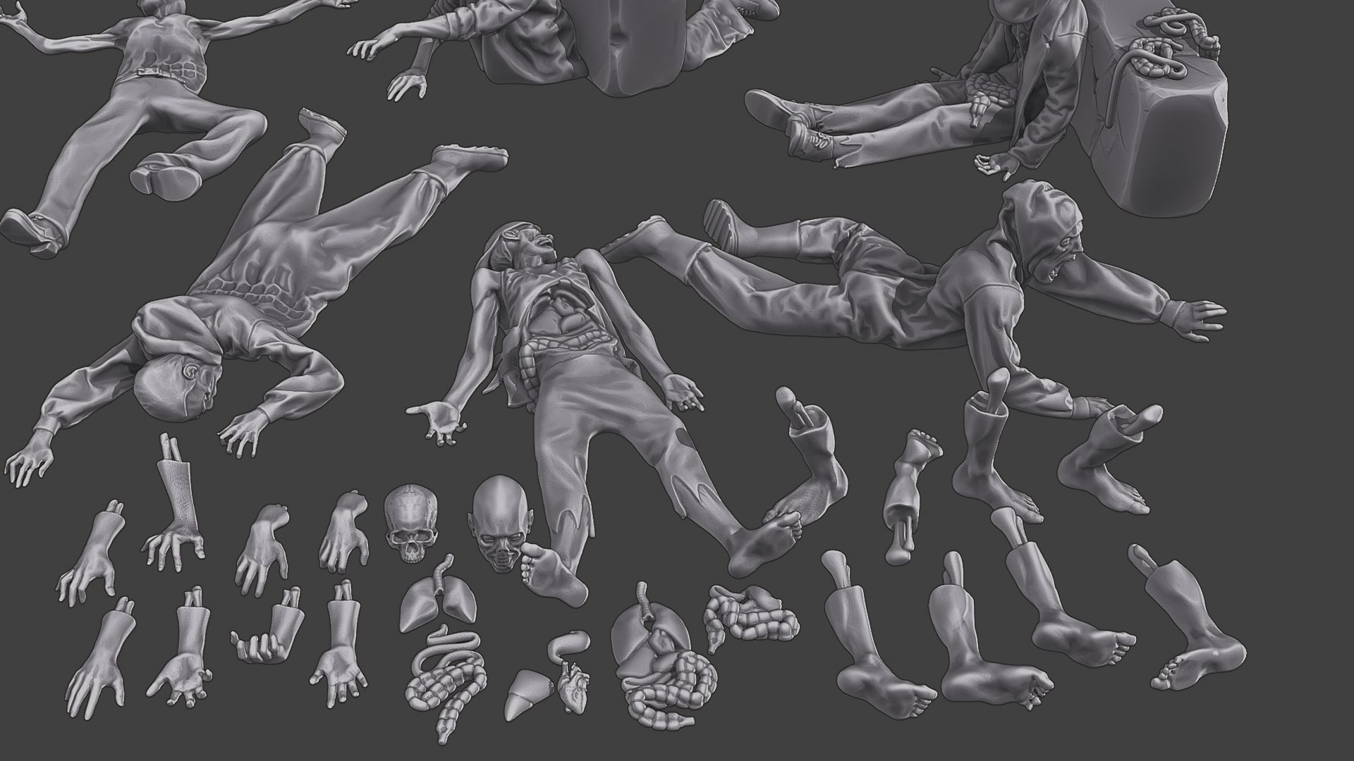 Zombie Crushed and Breaks Pack 1 3D print model_10