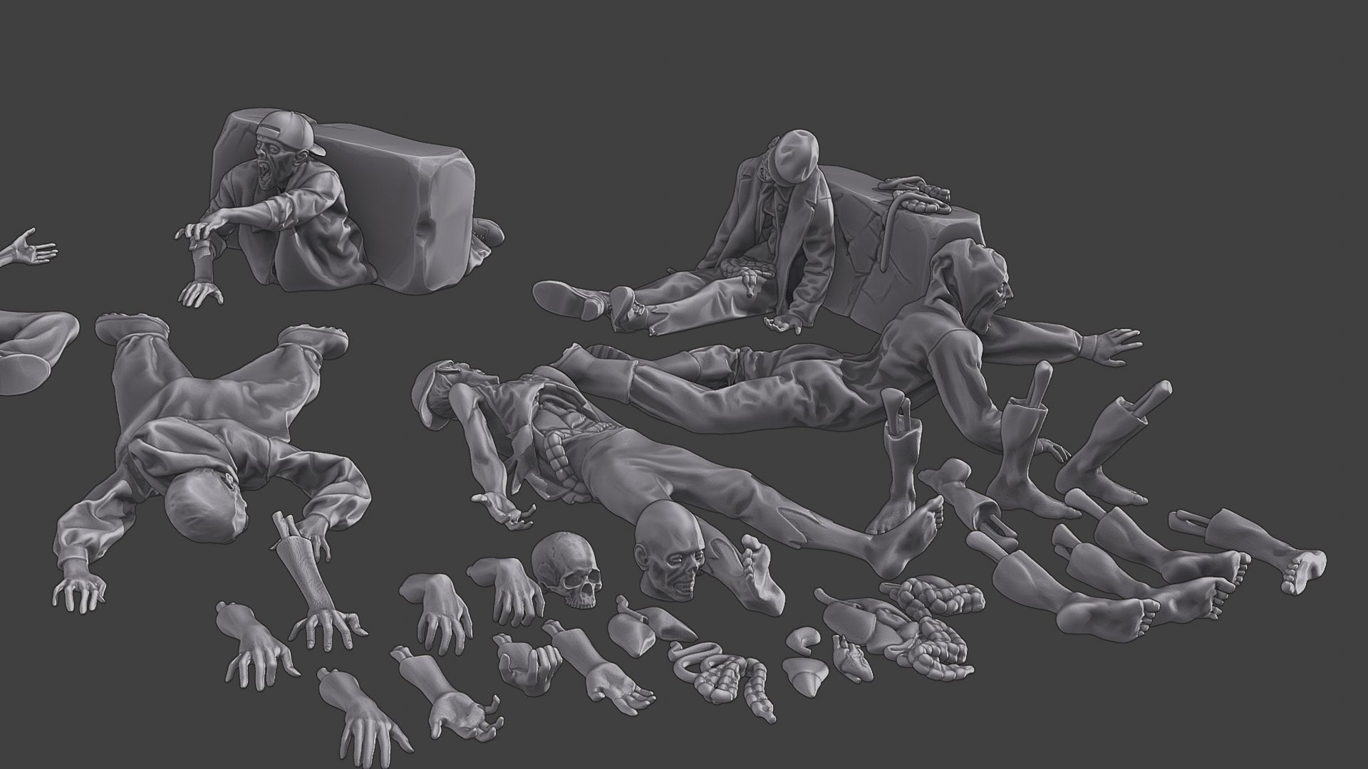 Zombie Crushed and Breaks Pack 1 3D print model_7