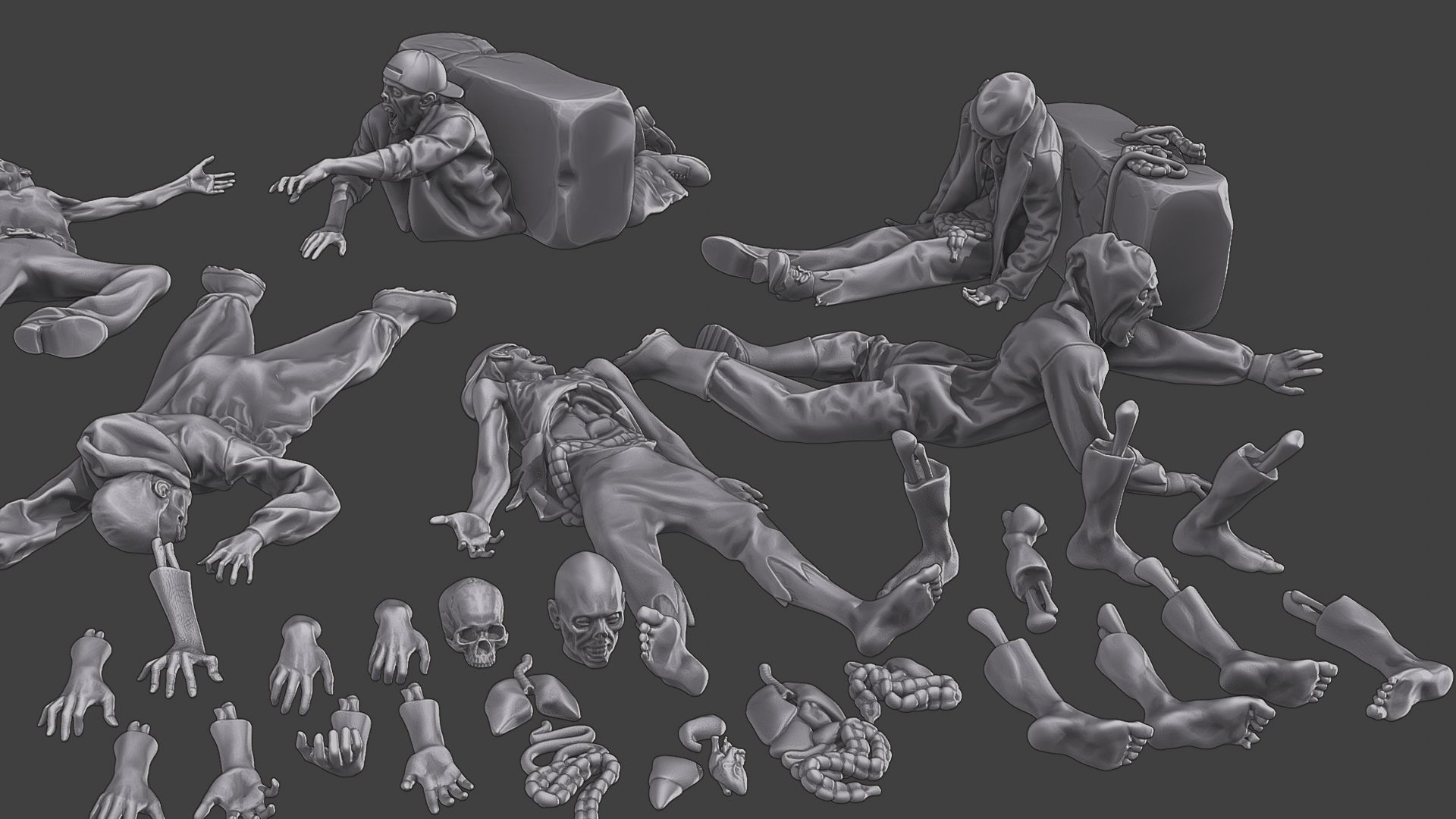 Zombie Crushed and Breaks Pack 1 3D print model_4