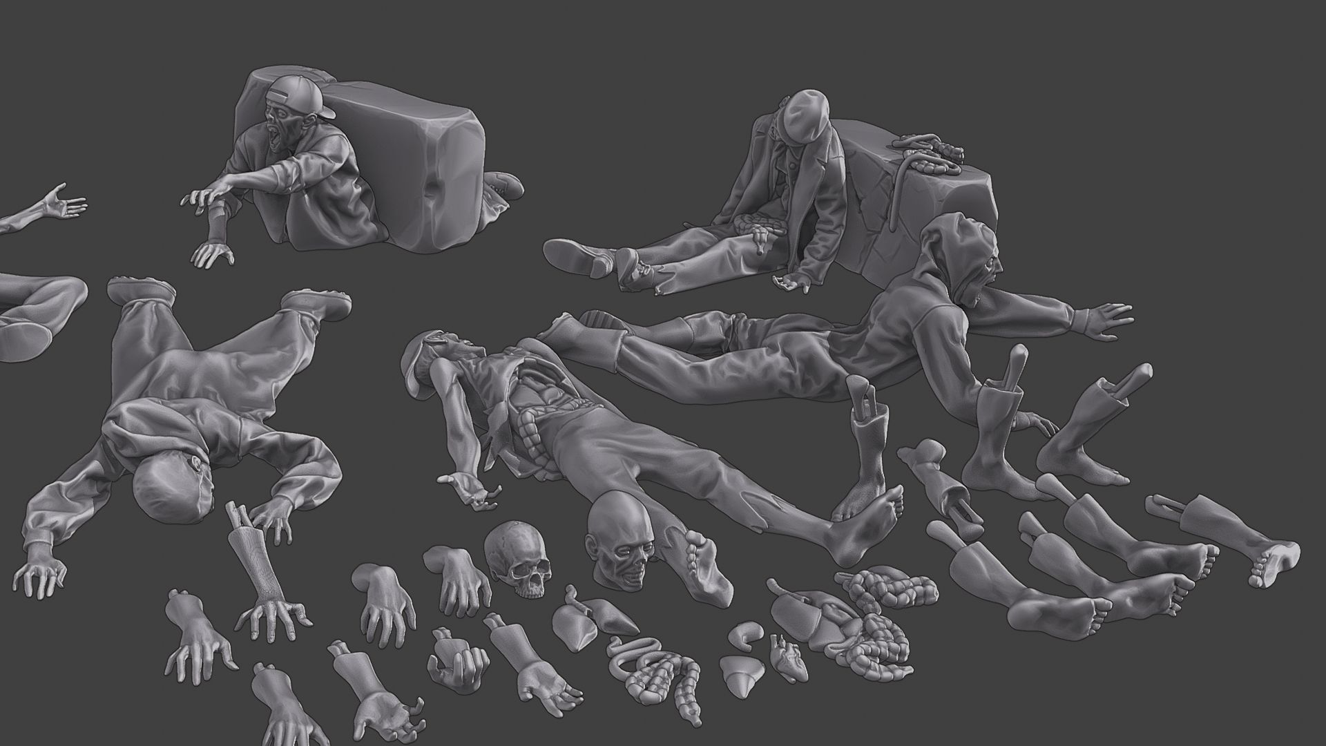 Zombie Crushed and Breaks Pack 1 3D print model_8