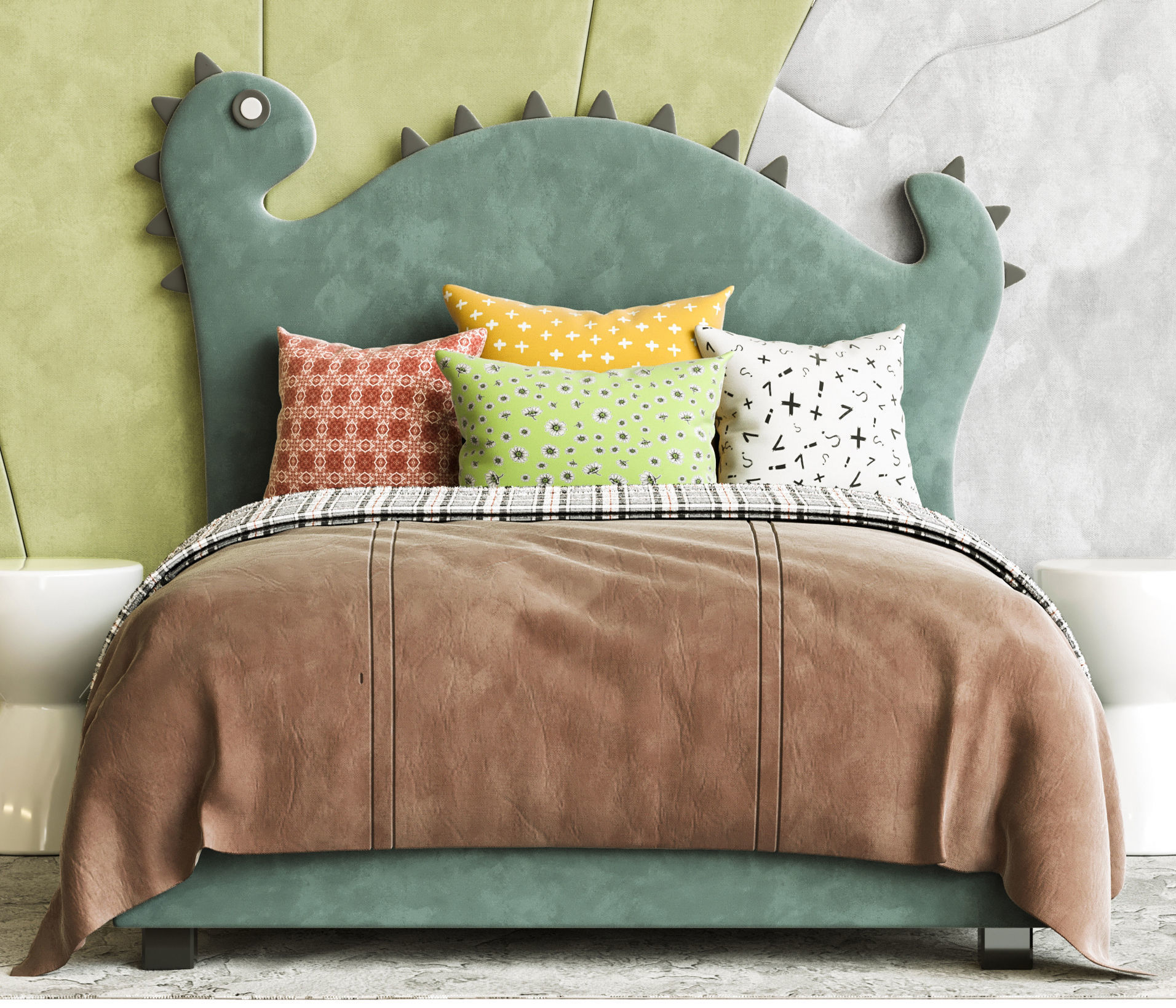 Baby crib with dino 3D model_2