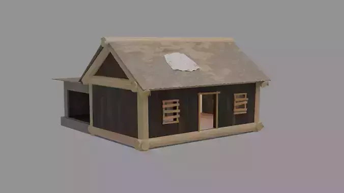 Simple Cabin Low-poly 3D Model