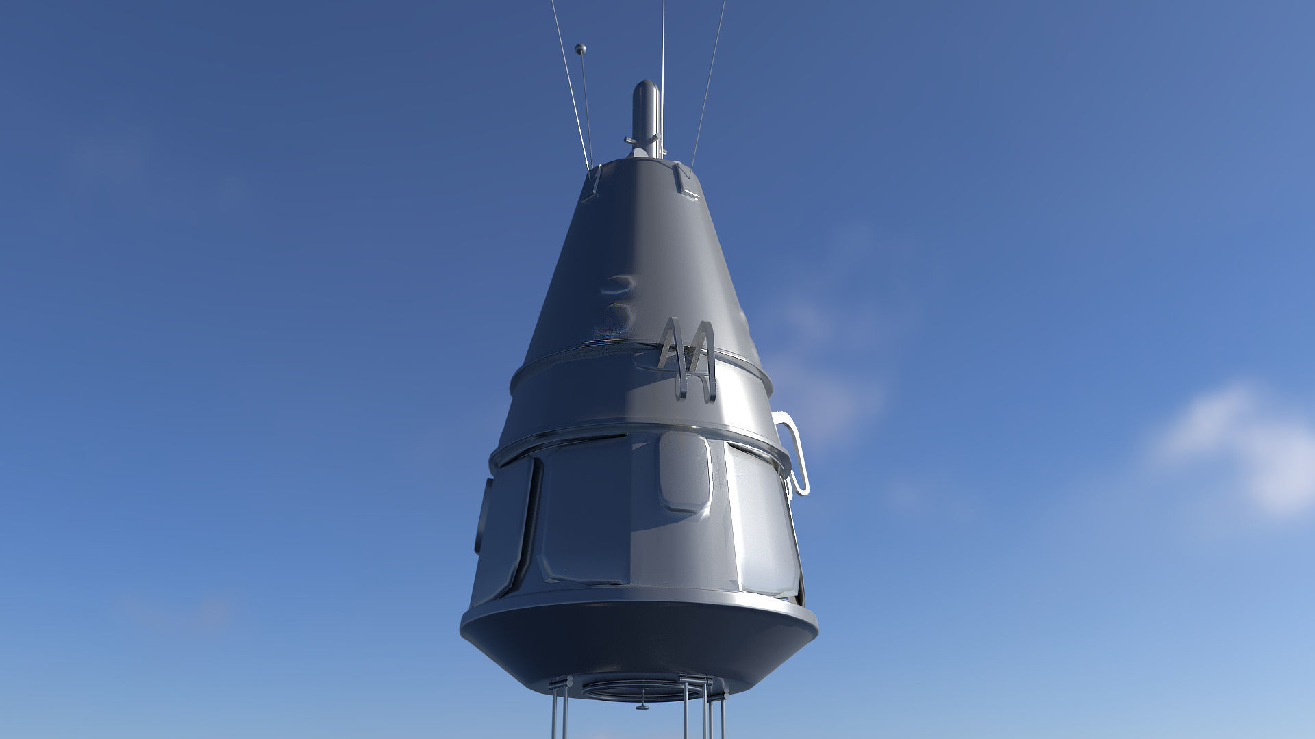 Sputnik 3 spacecraft flying in sky Low-poly 3D model_1