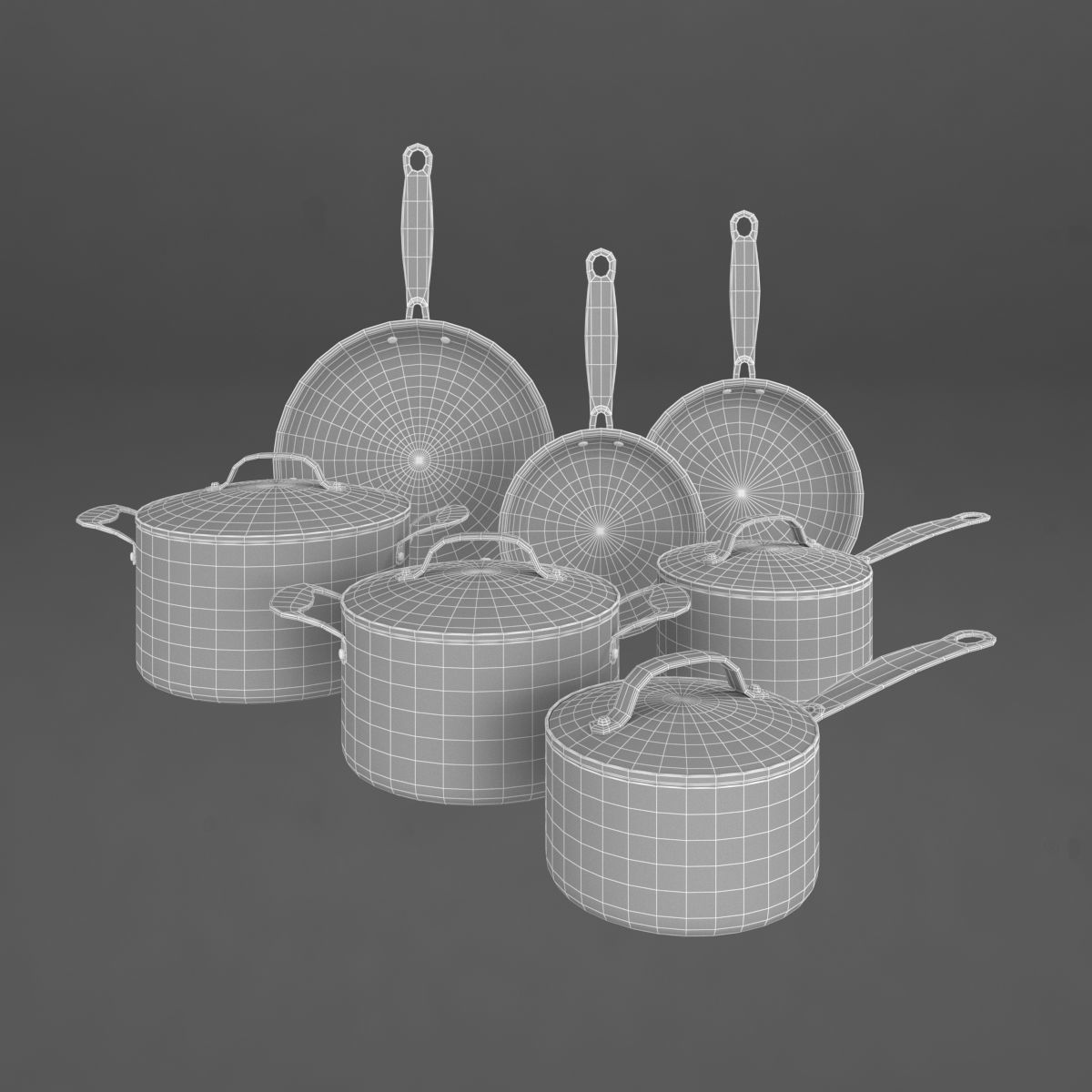 Cookware set of pots and pans Low-poly 3D model_2