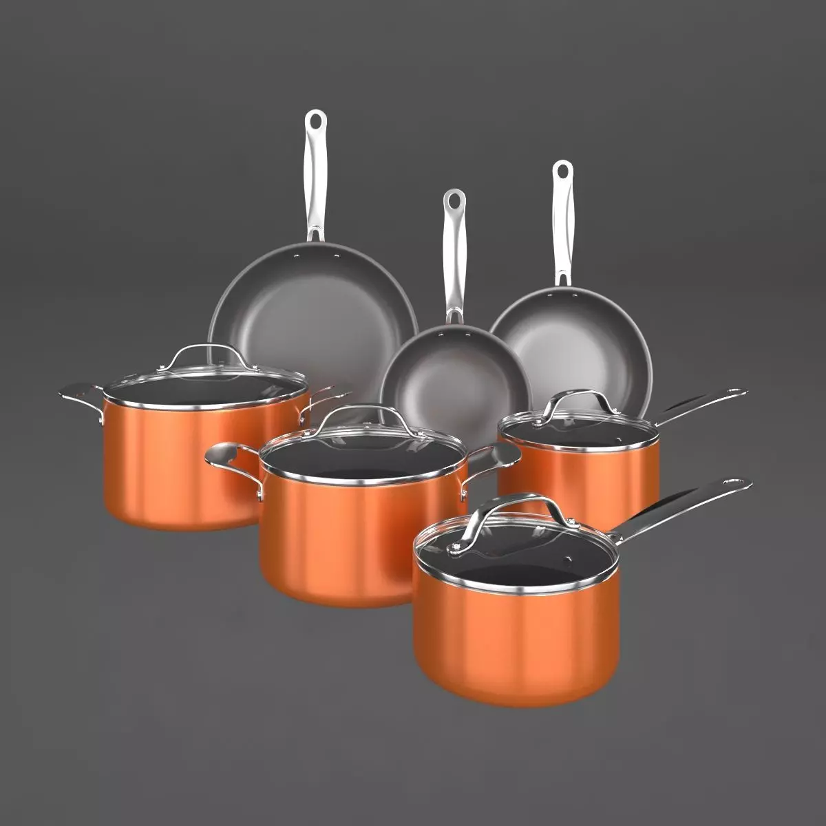 Cookware set of pots and pans Low-poly 3D model_0