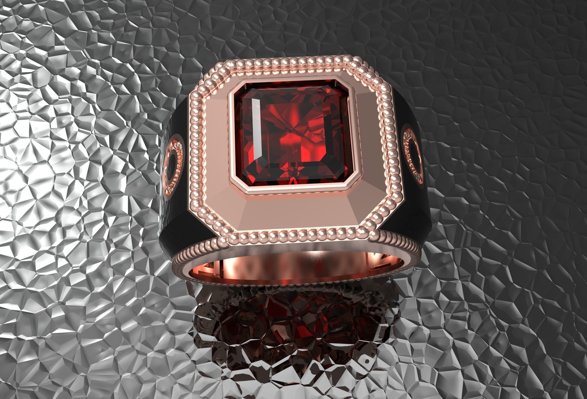 Ring with emerald stone 3D print model_3