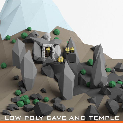 Lowpoly Cave entrance and lanscape mountain hill low poly cavern Low-poly 3D model