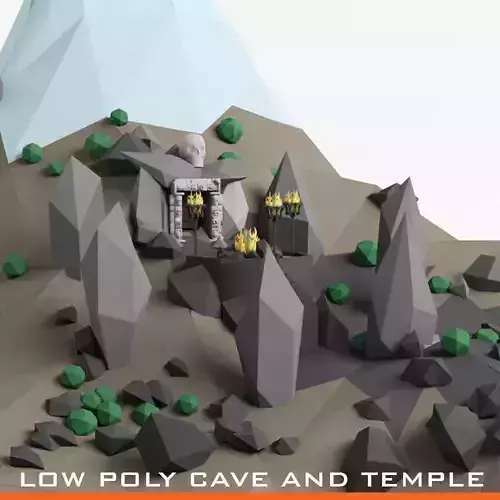 Lowpoly Cave entrance and lanscape mountain hill low poly cavern Low-poly 3D model