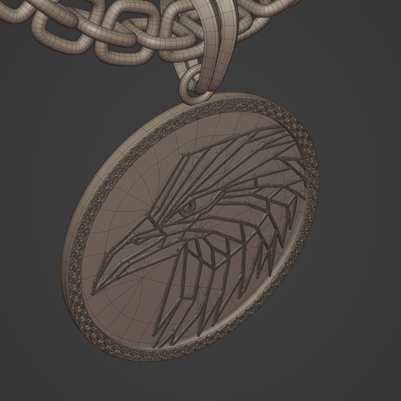 Eagle Stylized Pendant Coin Amulet Necklace 3D print model_18