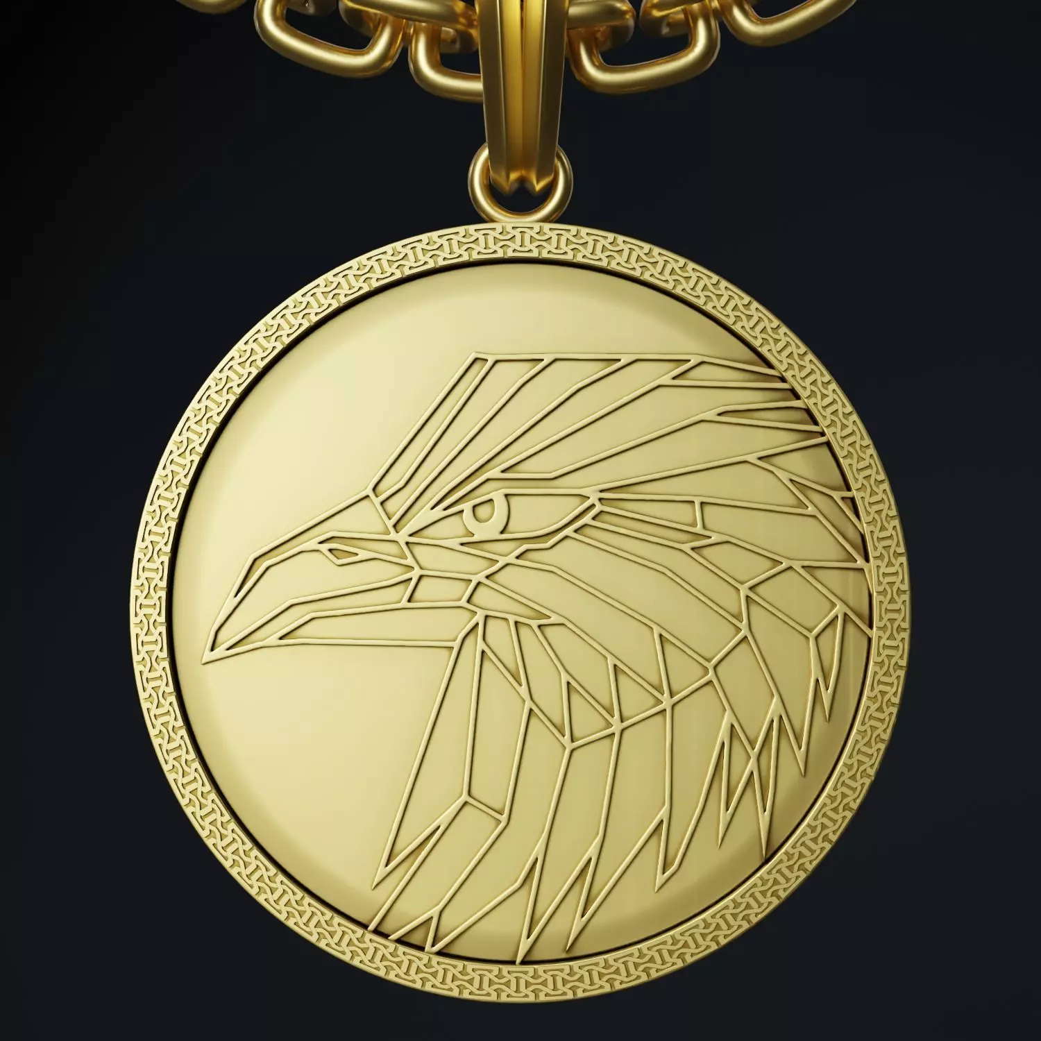 Eagle Stylized Pendant Coin Amulet Necklace 3D print model_0