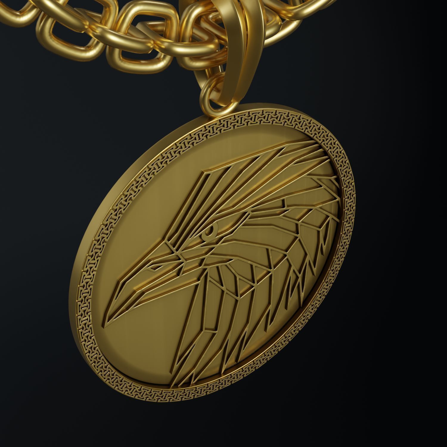 Eagle Stylized Pendant Coin Amulet Necklace 3D print model_6