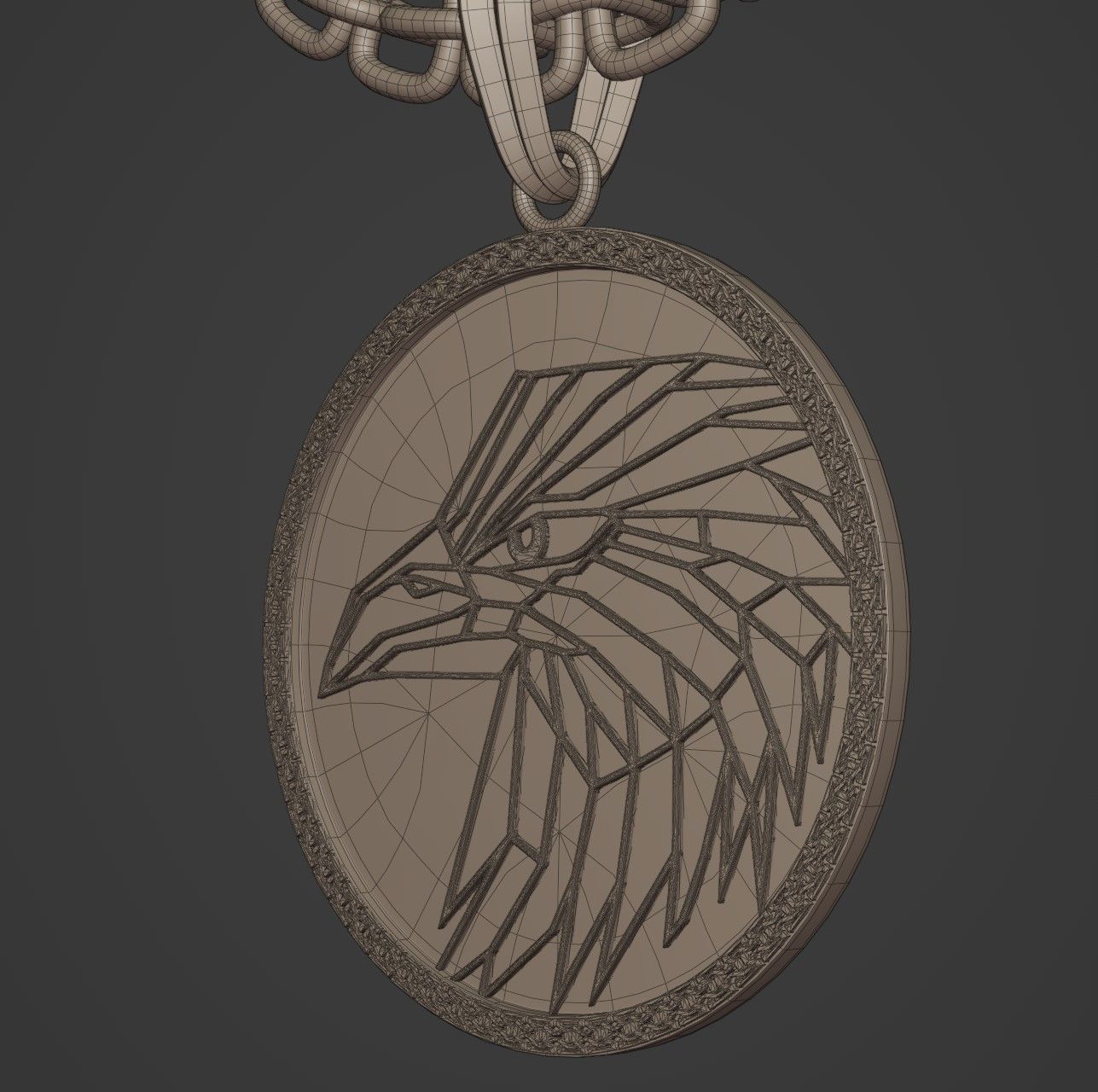 Eagle Stylized Pendant Coin Amulet Necklace 3D print model_14