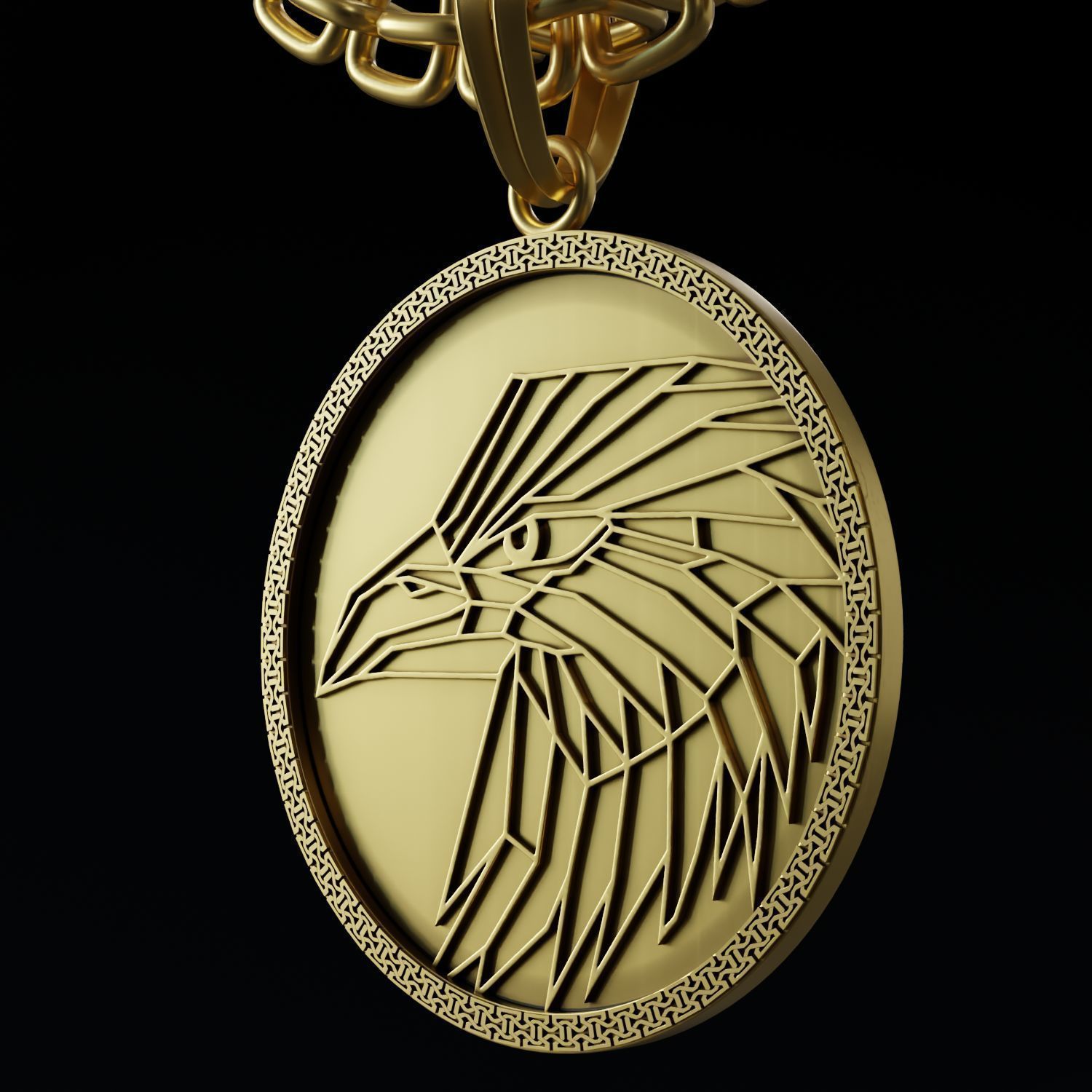 Eagle Stylized Pendant Coin Amulet Necklace 3D print model_1
