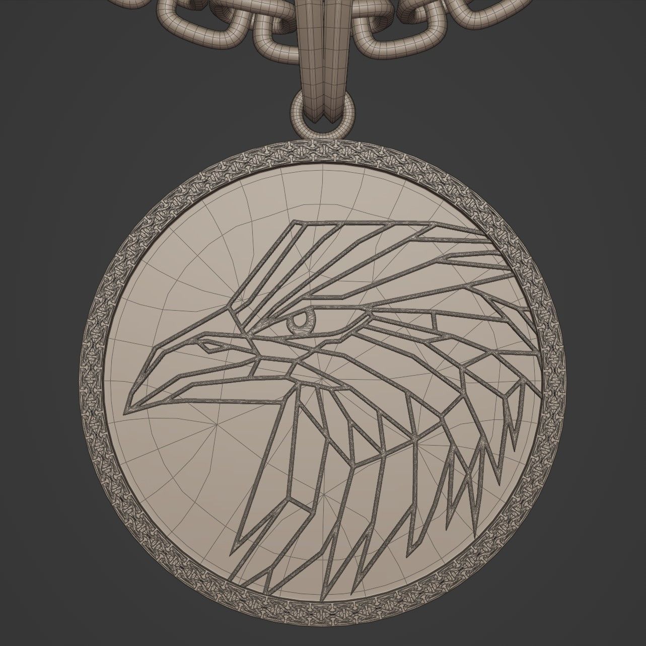 Eagle Stylized Pendant Coin Amulet Necklace 3D print model_13