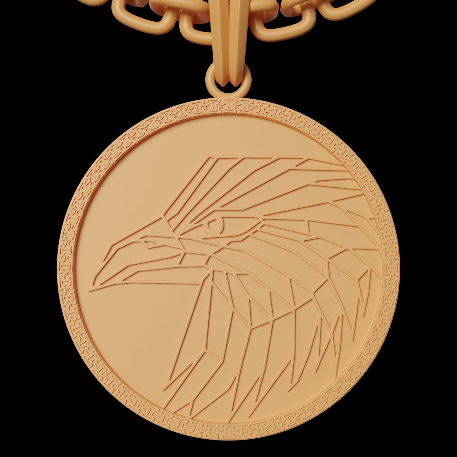 Eagle Stylized Pendant Coin Amulet Necklace 3D print model_7