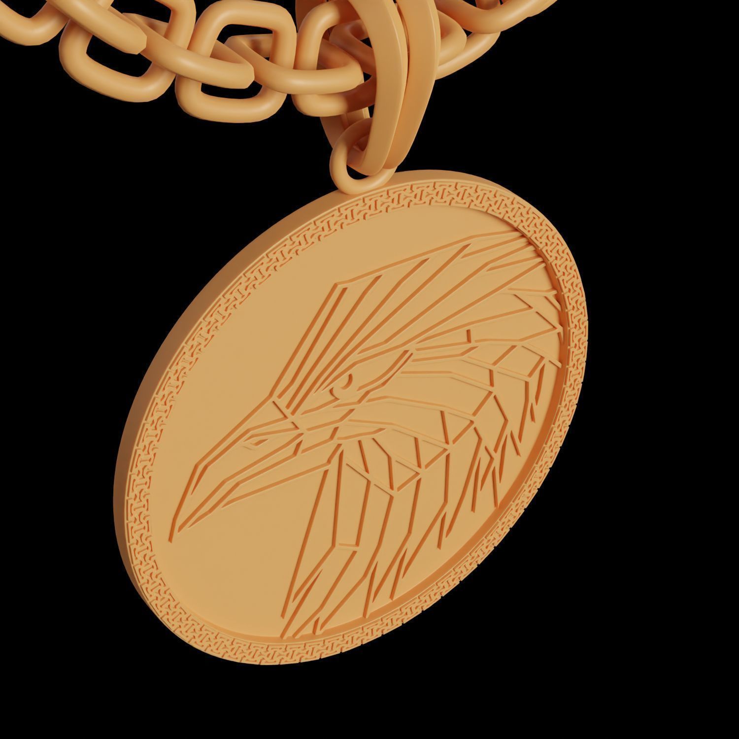 Eagle Stylized Pendant Coin Amulet Necklace 3D print model_12